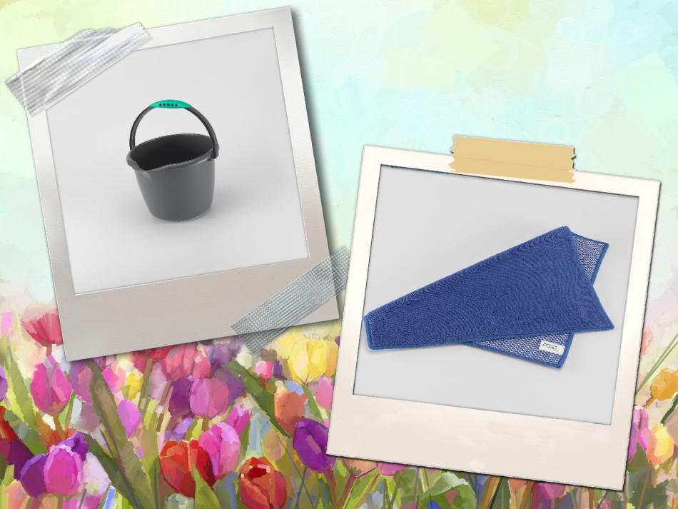 26/17.hét - Felkészülés az Anyák napjára I - Kis takarító vödör(6 l)SZÜRKE+ Dörzsi kendő (30*30) KÉK